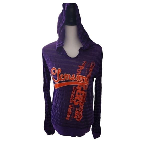 Clemson Tigers NCAA Purple & Orange Hooded Pullover Top Womens XL - Picture 1 of 5